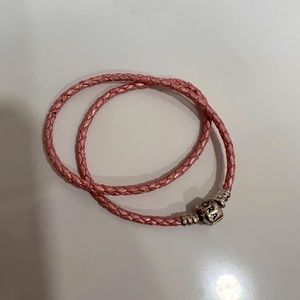 Pink leather Pandora bracelet